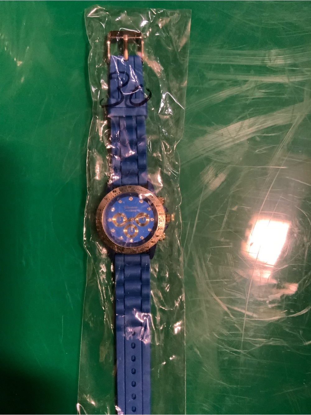 Geneva Platinum Blue Silicone Watch with Gold-Tone Accents